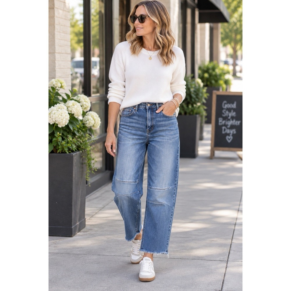 NEW VERVET Kate High Rise Barrel Leg Jeans Size 31 Blissful Blue $74